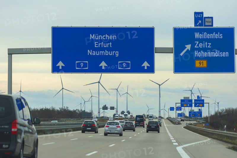 Wind turbines on the A 9 motorway, Saxony-Anhalt, Germany, Europe