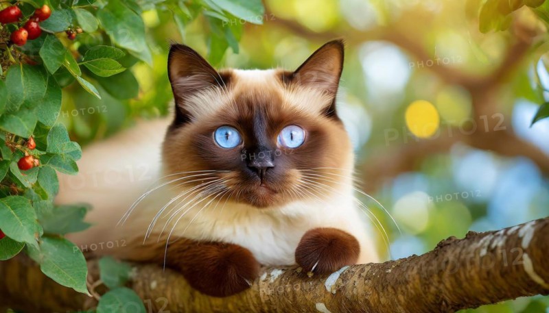 AI generated, animal, animals, mammal, mammals, cat, felidae (Felis catus), a cat resting on a tree