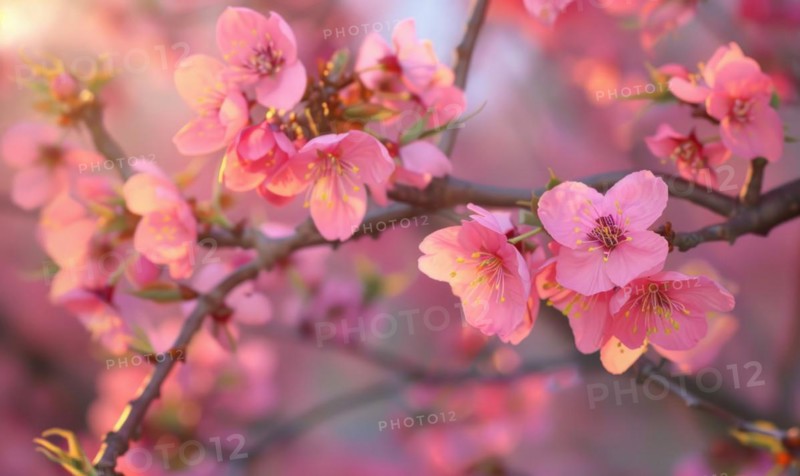 Blooming cherry blossom tree, closeup view, selective focus, bokeh AI generated