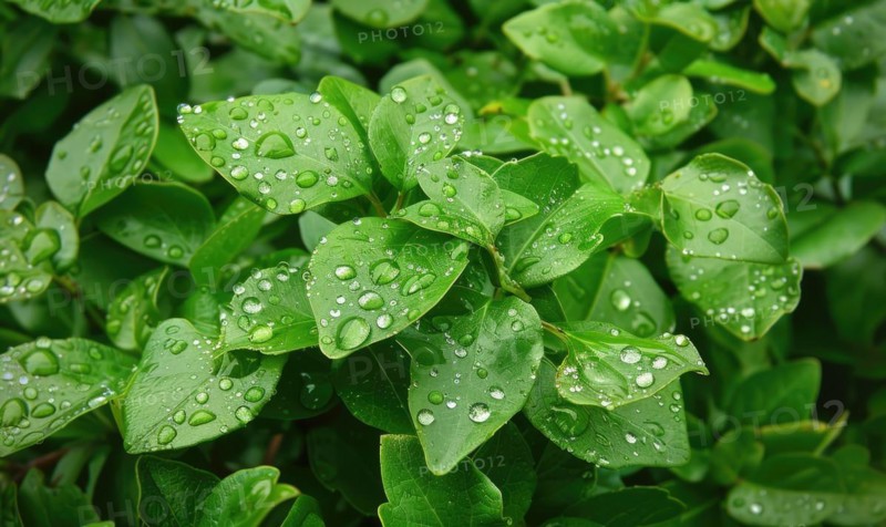 Raindrops on fresh green leaves, close up view of spring green leaves, nature background AI generated