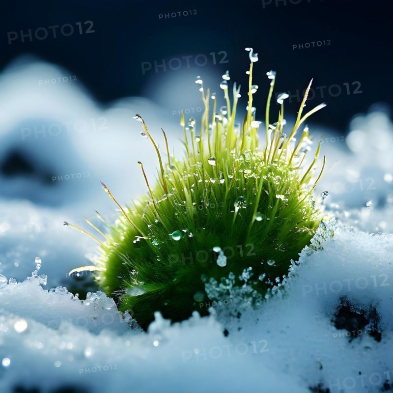 Antarctic moss clinging to existence amidst the expansive white terrain, AI generated