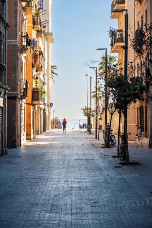 Street in Barcelonata, an old neighbourhood at the port of Barcelona, Spain, Europe