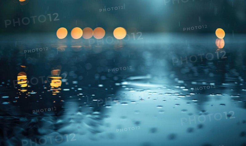 Bokeh lights reflecting off the surface of a calm lake at twilight AI generated
