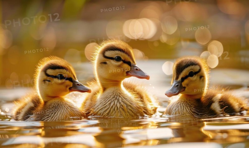 Ducklings swimming in a pond, close up view AI generated