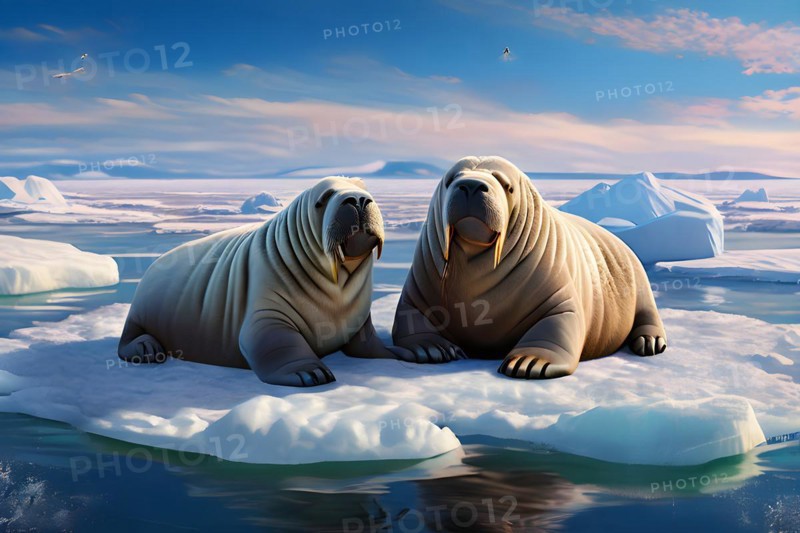 Walrus lounging on coastal ice, AI generated