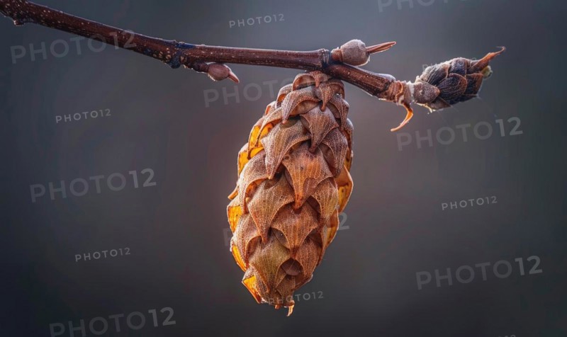 A close-up of a laburnum seed pod hanging from a branch AI generated