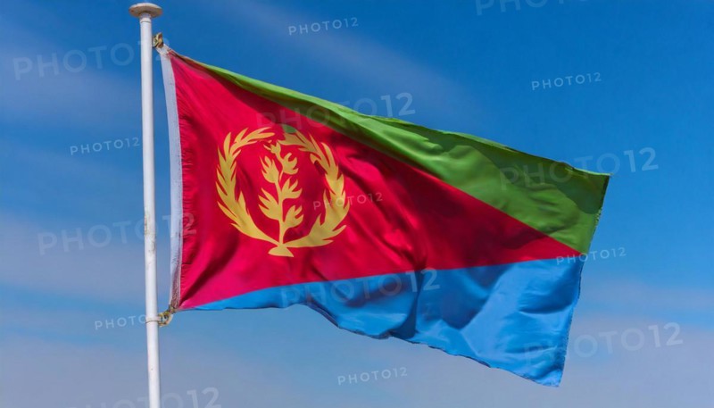 Flags, the national flag of Eritrea flutters in the wind
