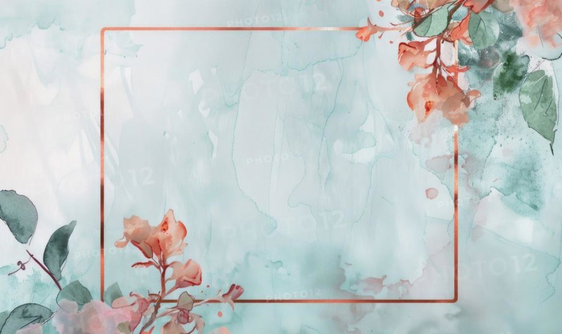 Copper frame on watercolor background, space for text AI generated