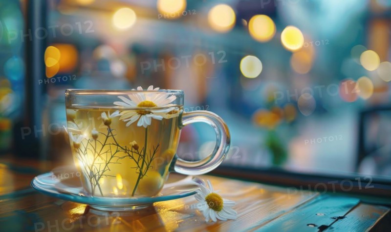 Chamomile tea served in a cozy cafe AI generated
