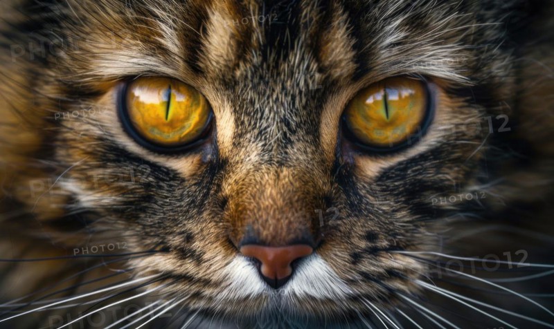 Close-up portrait of a Maine Coon cat showcasing its striking amber eyes AI generated