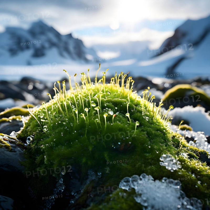 Antarctic moss clinging to existence amidst the expansive white terrain, AI generated