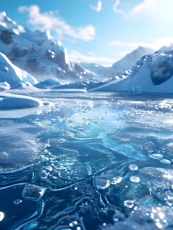 Meltwater streaming down a snow patch in spring, AI generated