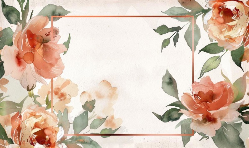 Copper frame on watercolor background, space for text AI generated