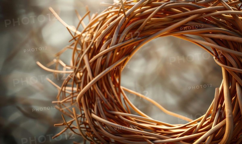 Delicate wicker frame on minimalistic flat background, space for text AI generated