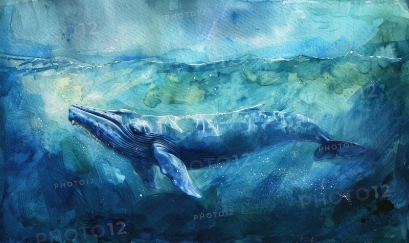 Blue whale swimming beneath the waves AI generated