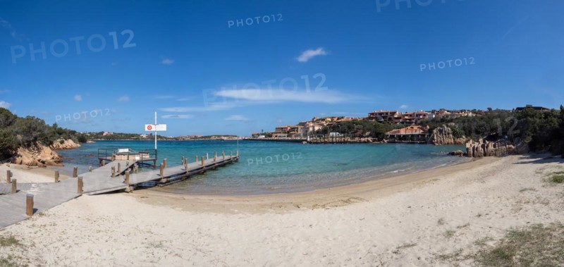 Boat landing stage, Marina of Porto Cervo, Porto Cervo, panoramic view, Costa Smeralda, Sardinia, Italy, Europe