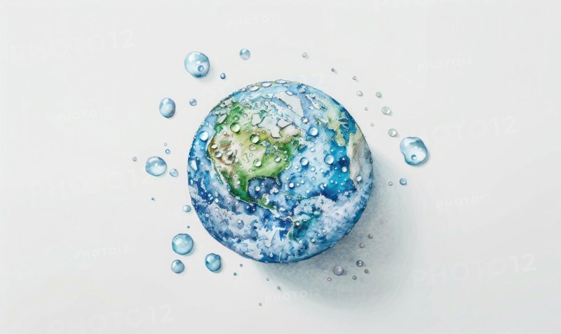 Earth with water droplets on white background AI generated
