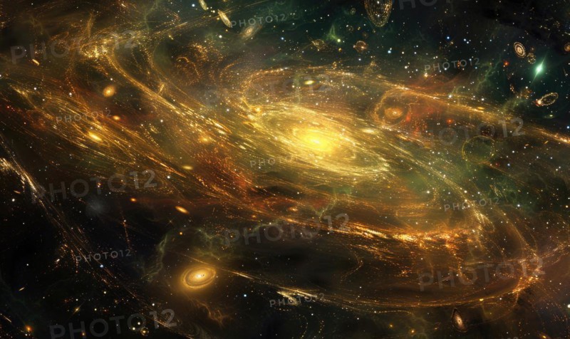 Dynamic swirl of golden-hued galaxies with a multitude of stars AI generated