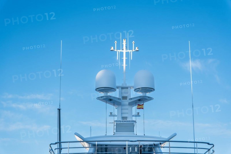 Radar system on the yacht in the old harbour of Barcelona, Spain, Europe