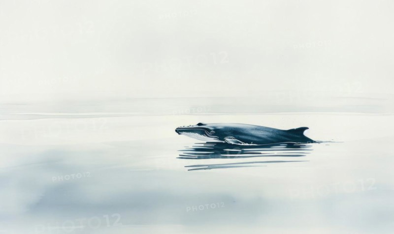 A serene watercolor painting featuring a solitary whale gracefully gliding through calm ocean waters AI generated