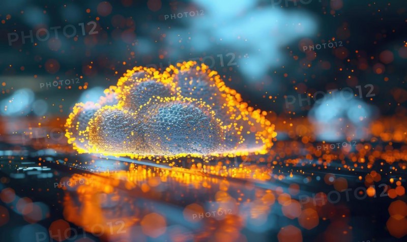 Cloud computing background with server racks and digital data streams AI generated