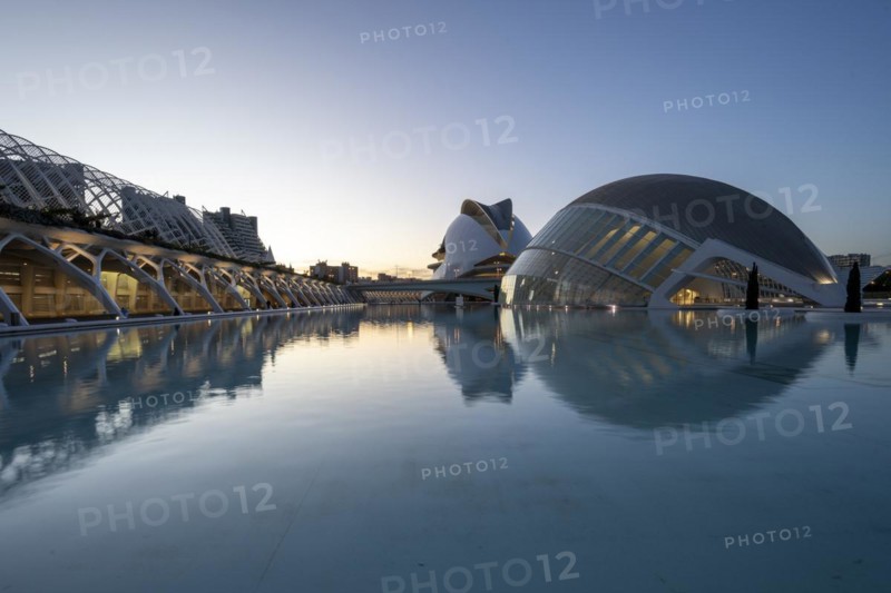 L'Hemisferic in the City of Arts and Sciences, behind it the Palau de les Arts Reina Sofia opera house, Cuitat de les Arts i les Ciences, Valencia, Spain, Europe