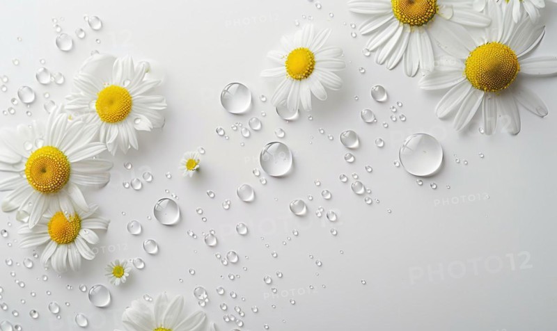 Chamomile essential oil droplets on chamomile flowers, nature beauty background AI generated