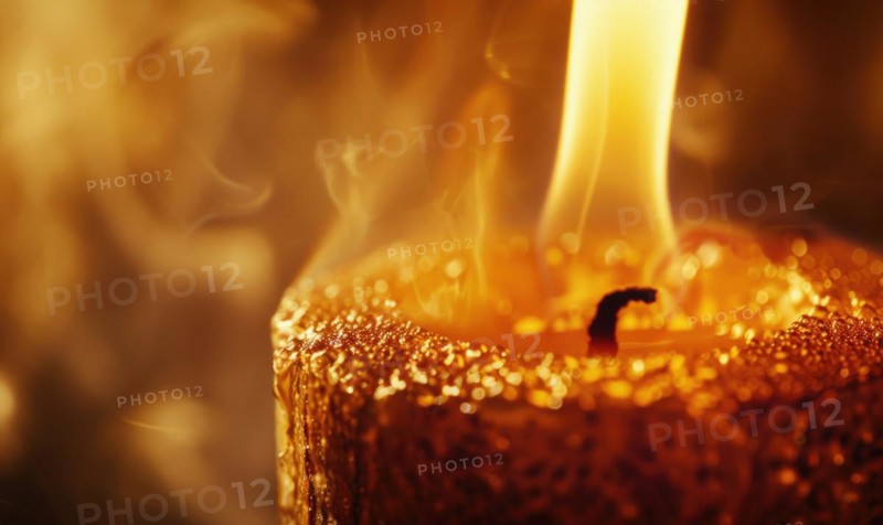 Close-up of a candlewick engulfed in flames AI generated
