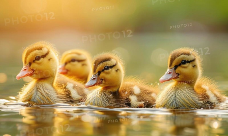 Ducklings swimming in a pond, close up view AI generated