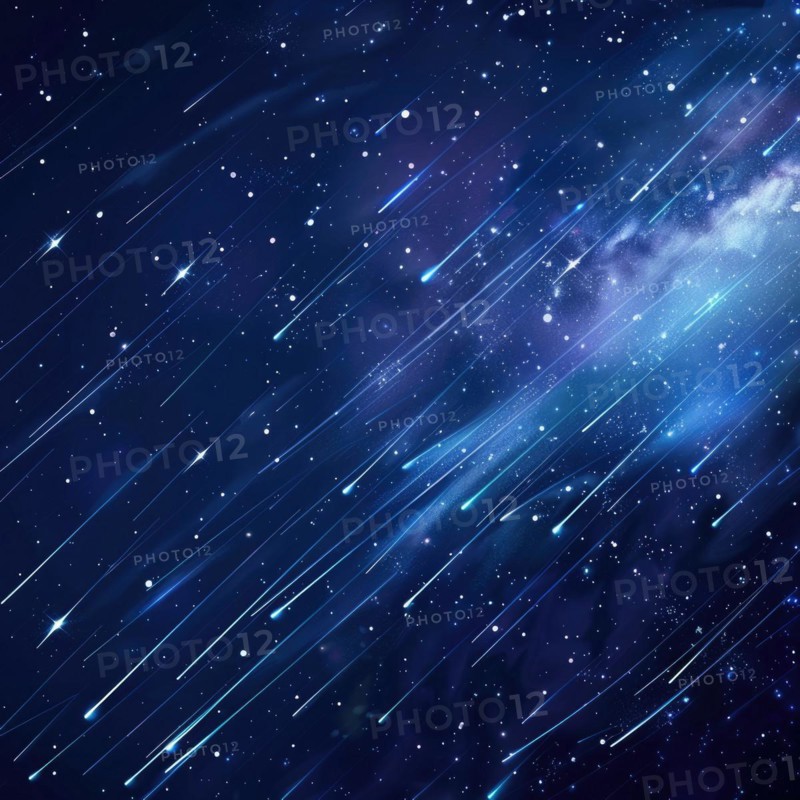 Digital artwork of a serene starry night dotted with glowing meteor trails AI generated