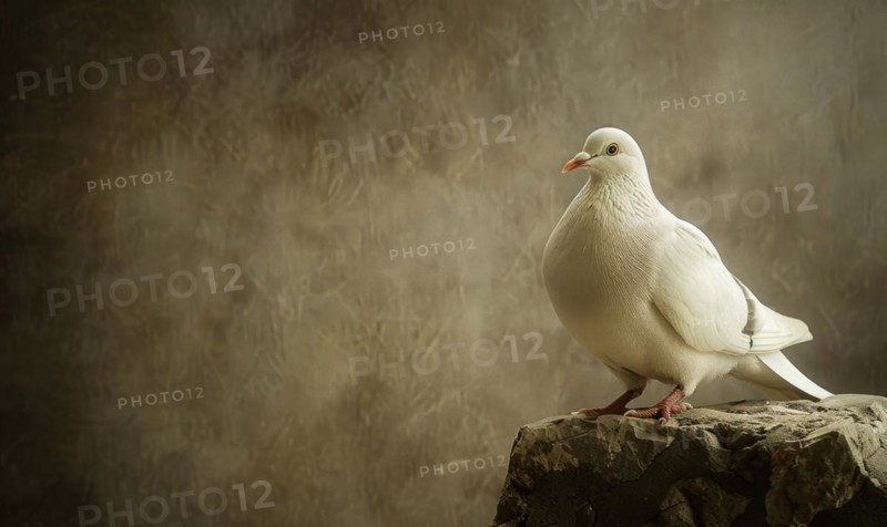 Close-up of a majestic white pigeon perched on a stone ledge AI generated