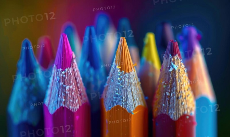 Close-up of a set of colored pencils AI generated