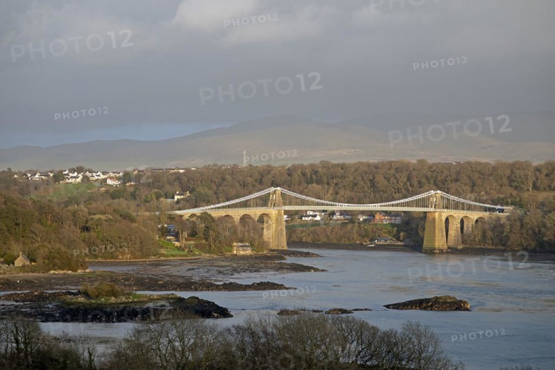 Menai Suspension Bridge, Menai Strait, LLanfair Pwllgwyngyll, Isle of Anglesey, Wales, United Kingdom, Europe