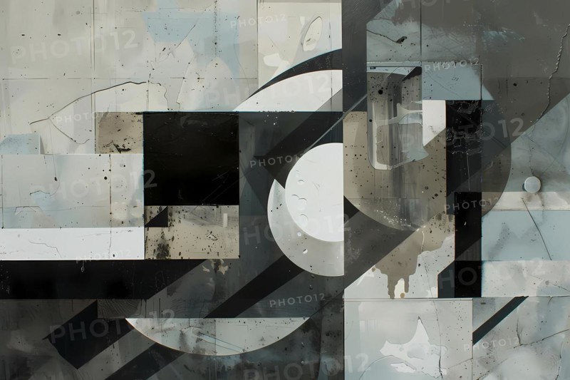 Modern abstract monochrome geometric design with a mix of black, white, and gray shades, illustration, AI generated