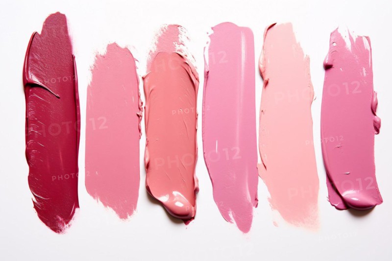 Pink lipstick color swatches on white background. KI generiert, generiert, AI generated