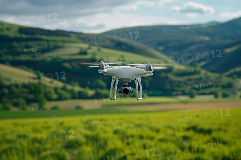 Drone flying over agricultural field. KI generiert, generiert, AI generated