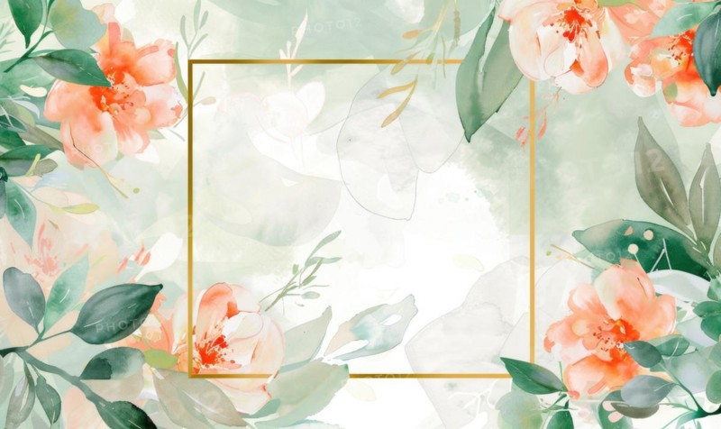 Thin golden frame on watercolor background, space for text AI generated