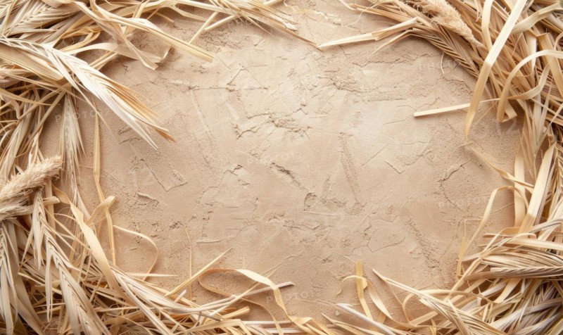 Delicate dry grass frame on minimalistic flat background, space for text AI generated