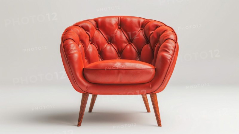 Elegant red leather chair with a tufted design and vintage style, ai generated, AI generated
