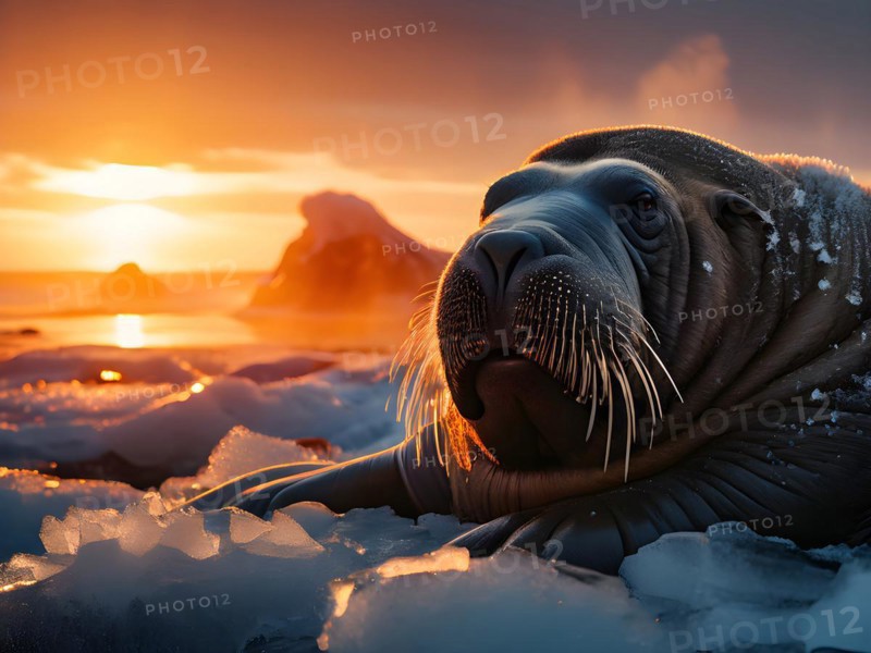 Walrus lounging on coastal ice, AI generated