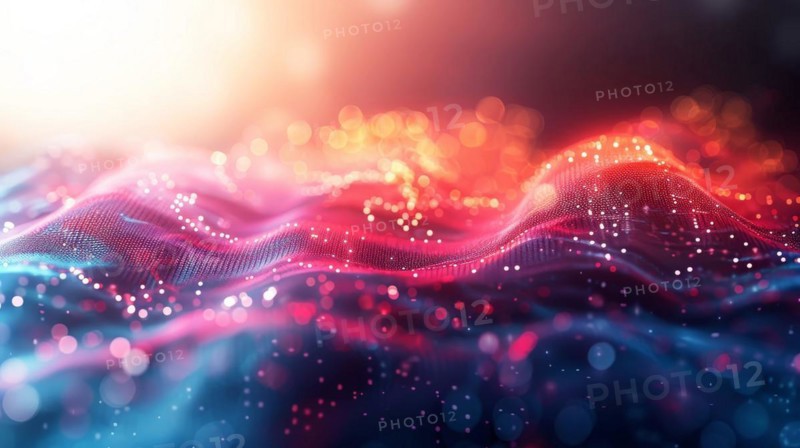 Flowing abstract waves with glowing particles conveying dynamic energy, ai generated, AI generated