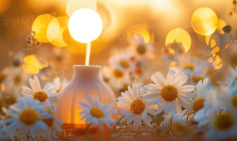 Chamomile essential oil diffuser in a cozy room, aromatherapy AI generated