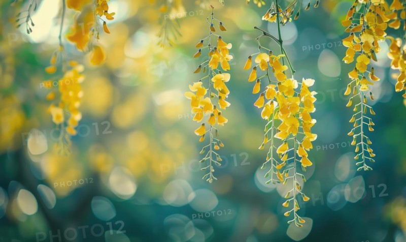 Laburnum flowers contrasting against green foliage AI generated