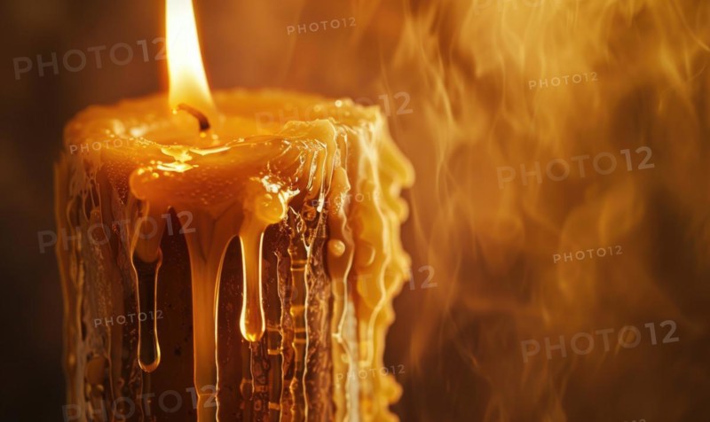 Close-up of a melting candle with wax dripping down the side Ð¼, AI generated