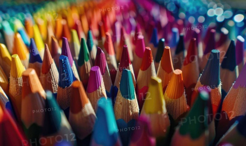 An overhead shot of colored pencils arranged in a pattern, abstract background with colored pencils AI generated