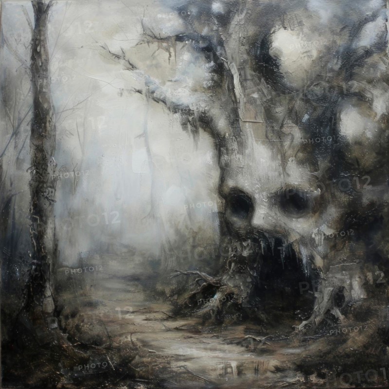 Watercolor illustration with ghost tree in the forest AI generated
