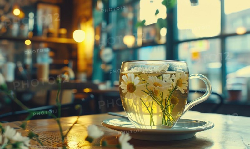 Chamomile tea served in a cozy cafe AI generated