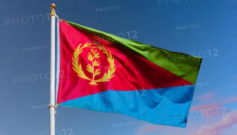 Flags, the national flag of Eritrea flutters in the wind