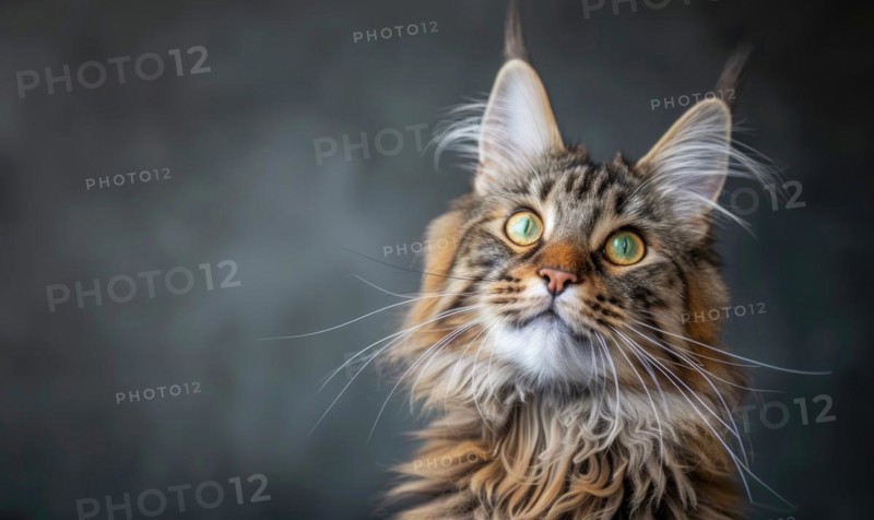 Maine Coon cat gazing curiously at the camera with a playful expression AI generated