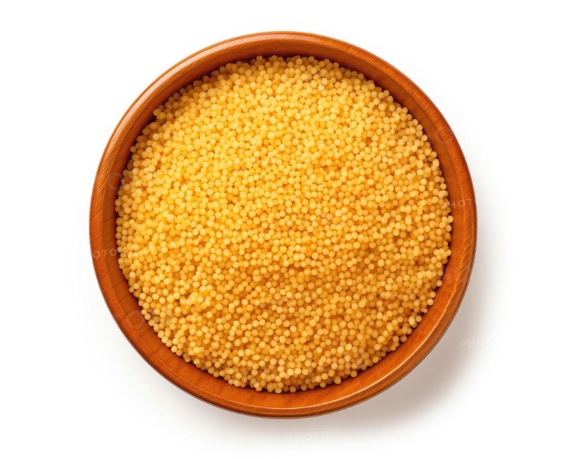 Golden Millet Grains of Couscous in a Brown Bowl, AI generated